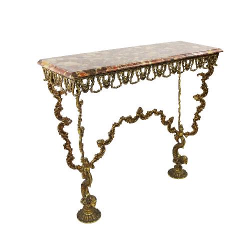 Bronze Console with Marble Top and Mermaids on the Feets: Title: Bronze Console with Marble Top and Mermaids on the Feets Date Period: 19th Century Materials: Bronze, Marble Dimensions: 82*90*30 cm | 32*35*12 inches Additional Information: Rare console in br