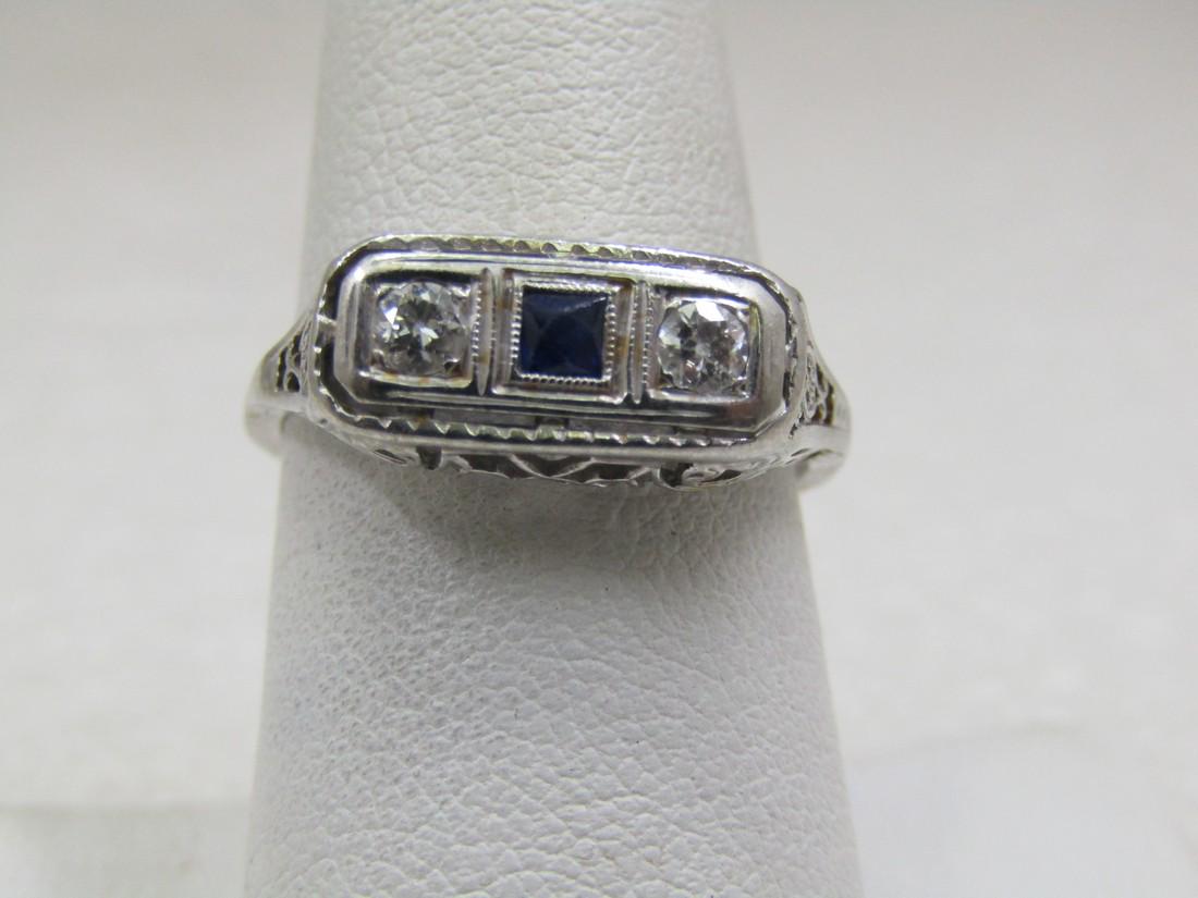Vintage 14kt Filigree Sapphire Diamond Ring, Art Deco, Sz 8. (1 of 10)