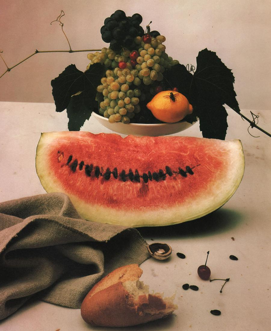 IRVING PENN - Still Life with Watermelon, NY, 1947: Artist: IRVING PENN Print Title: Still Life with Watermelon, NY, 1947 Medium: Quad-tone Photoengraving Printed 1990’s in the US Image size (inches) approx. 9 x 7.5” Irving Penn was an Amer
