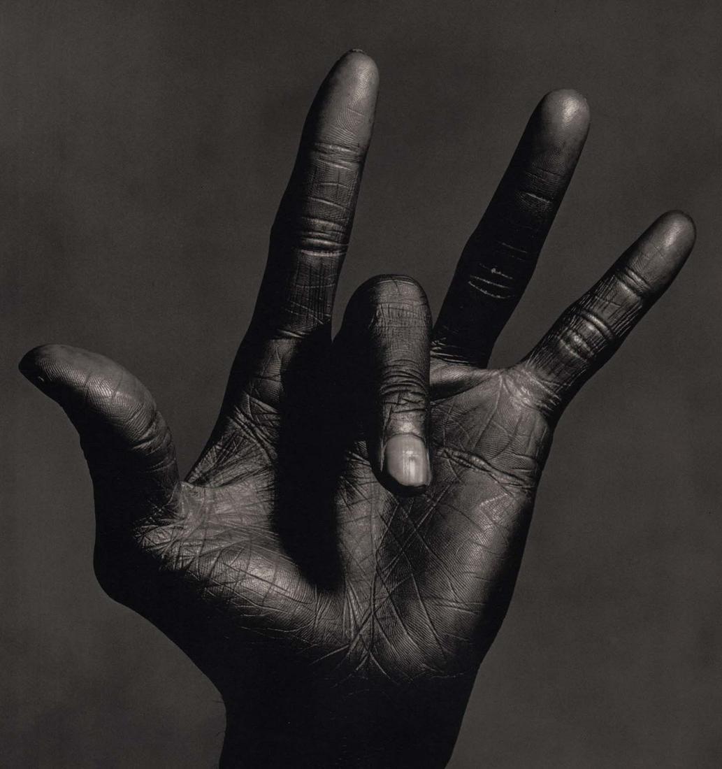 IRVING PENN -:The Hand of Miles Davis, NY, 1986: Artist: IRVING PENN Print Title:The Hand of Miles Davis, NY, 1986 Medium: Quad-tone Photoengraving Printed 1990’s in the US Image size (inches) approx. 10.5 x 10” Irving Penn was an Americ