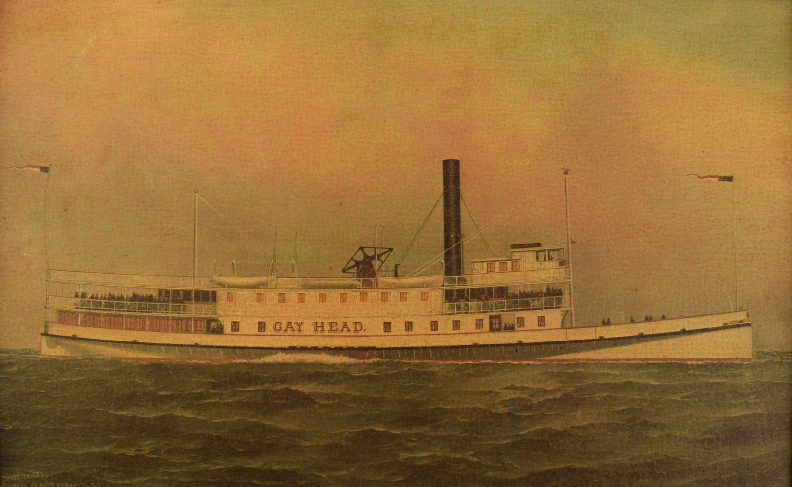 Antonio Jacobsen (1850-1921), Danish-born American naval painter. Facsimile on canvas. Ship portrait: Antonio Jacobsen (1850-1921), Danish-born American naval painter. Facsimile on canvas. Ship portrait of the steamship Gay Head. Early 20th century. Looks like a real oil painting, fine crackles and va