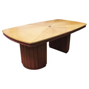 Eliel Saarinen Style Dining Table with Sculpted Bases and Inlay Top: Title: Eliel Saarinen Style Dining Table with Sculpted Bases and Inlay Top Additional Information: Rare two-tone French Art Deco dining room table with sculpted bases in the style of Eliel Saarinen. T