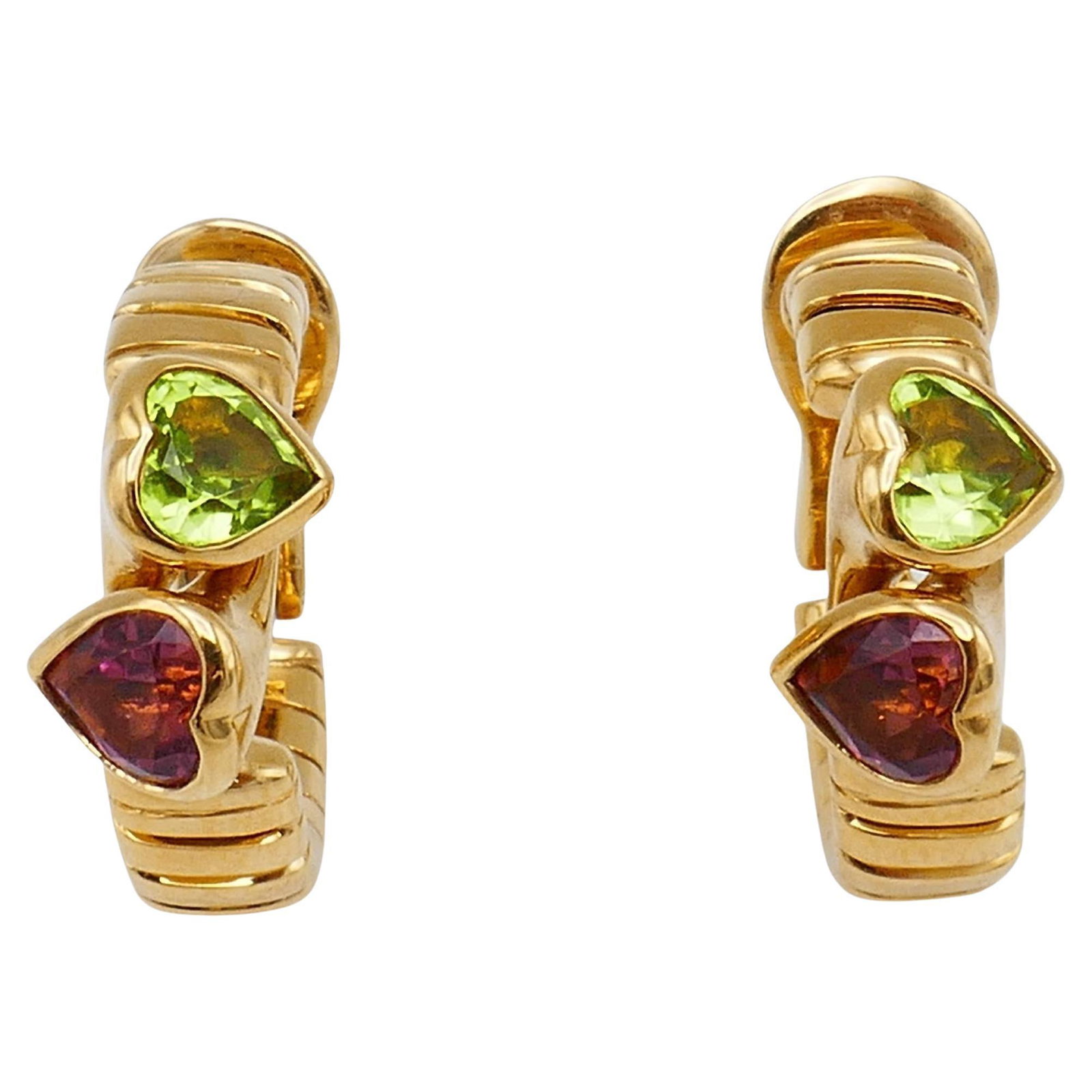 Bulgari Tubogas Hearts Gemstone Gold Hoop Earrings (1 of 8)