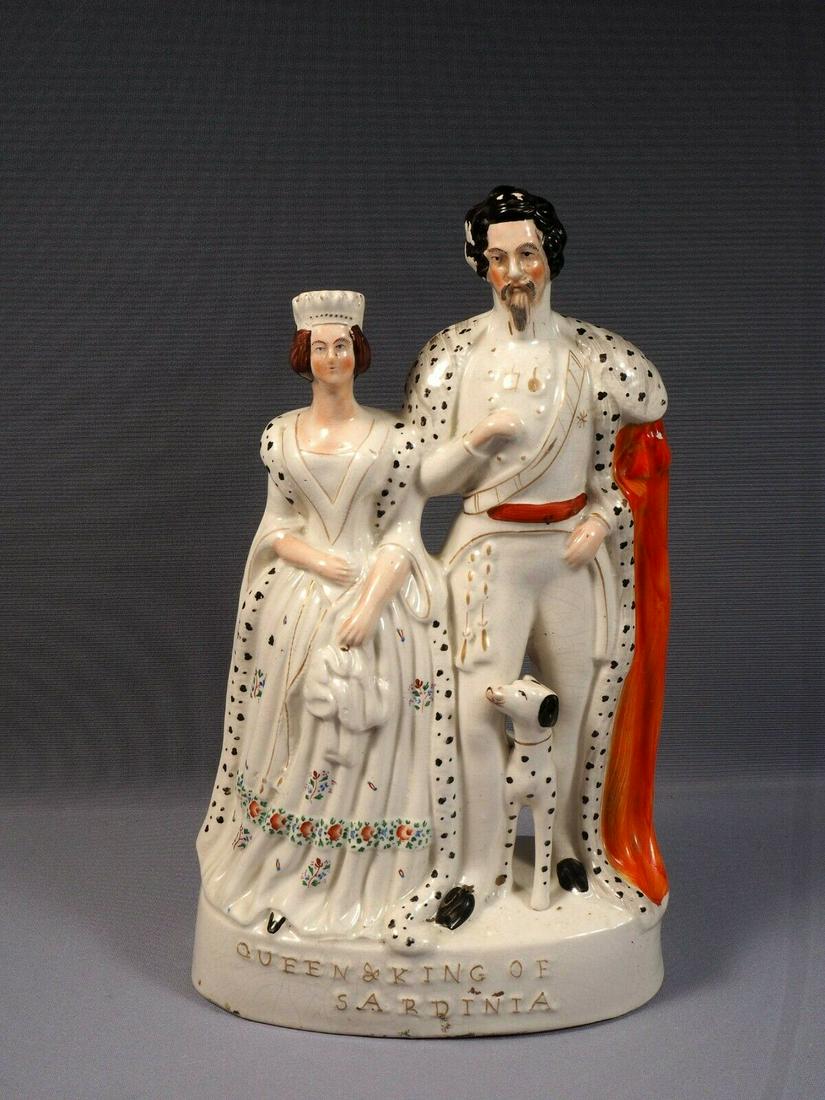 STAFFORDSHIRE FIGURINE Queen & King of Sardinia 19 century LARGE RARE