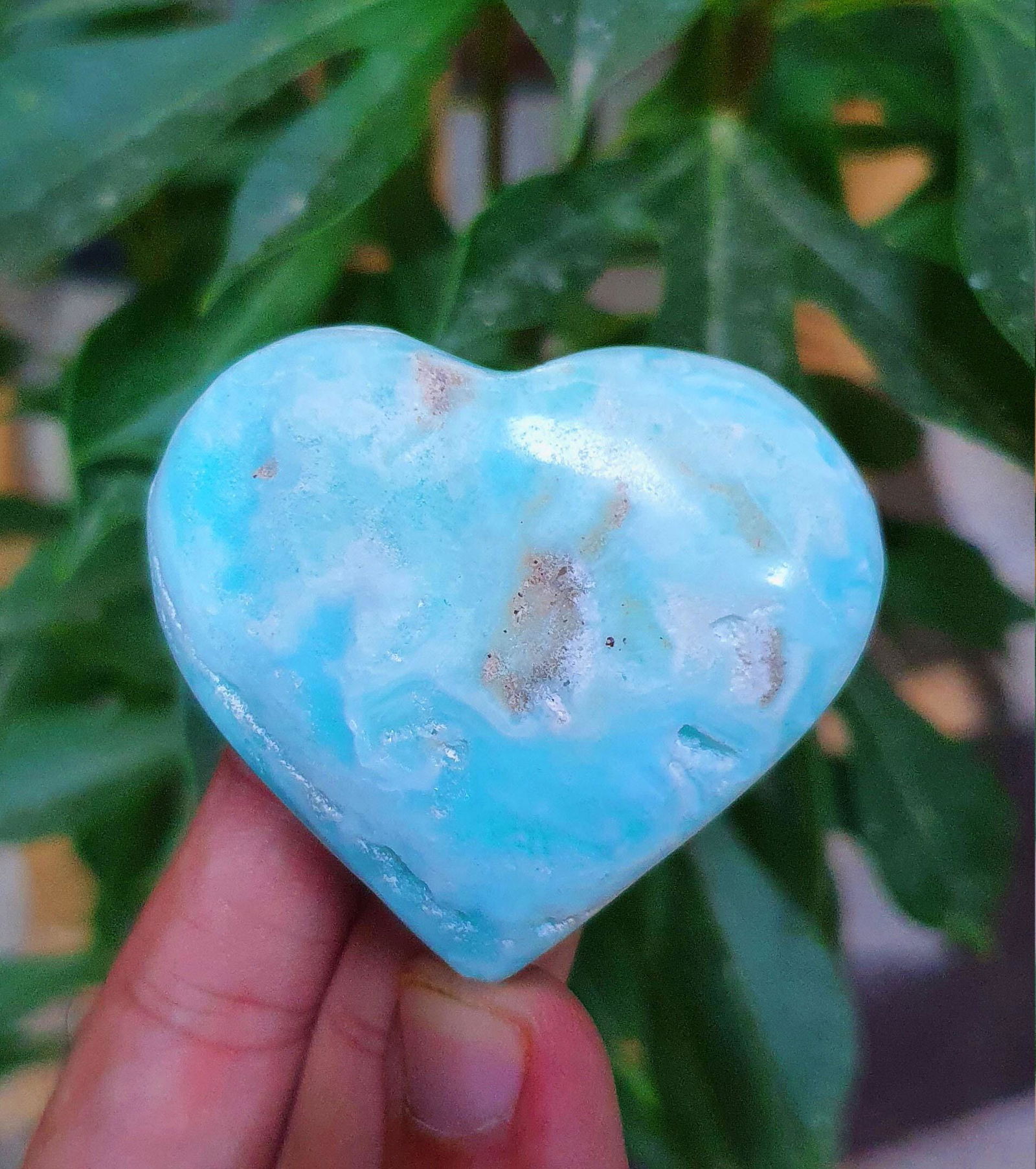 Caribbean Blue Calcite, Aragonite Heart shape 54 gram - 49*43*18 mm (1 of 5)
