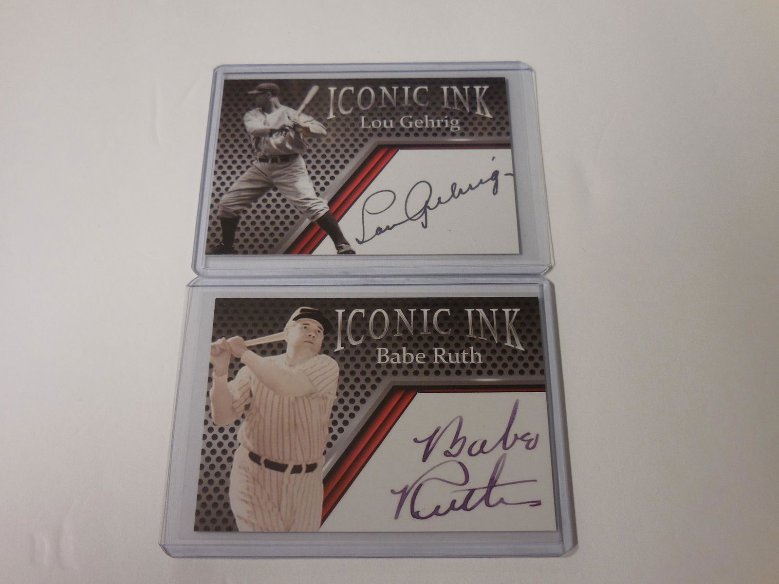 ICONIC INK GEHRIG / RUTH LOT: Title: ICONIC INK GEHRIG / RUTH LOT Description: VERY NICE NEW YORK YANKEES ICONIC INK BABE RUTH AND LOU GEHRIG FACSMILIE AUTOGRAPH CARD LOT. VERY NICE FACSMILIE AUTOGRAPH CARDS. BOTH CARDS COME WITH