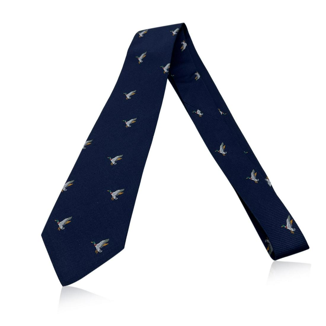 Hermes Paris Navy Blue Silk Flying Duck Neck Tie (1 of 4)