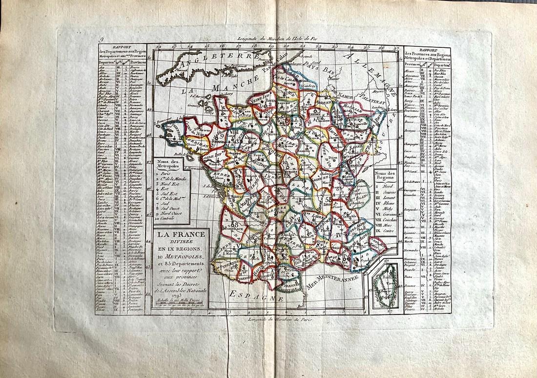 France 1780/81. Scarce map by J. B. Nolin: Title: France 1780/81. Scarce map by J. B. Nolin Date/Period: 1780/81 Materials: Hand colored copper plate engraved Size: 14 1/2 x 10 1/4” 1780/1781 map by Jean Nolin Batiste, Paris, published p