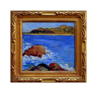 Early 20th Century Carmel Point Lobos and Monastery Beach Seascape 1925: Title: Early 20th Century Carmel Point Lobos and Monastery Beach Seascape 1925Creator: Rinaldo Cuneo (1877 - 1939, American)Creation Year: 1925Dimensions: H-16 in. (40.64 cm) W-17 in. (43.18 cm) D-2