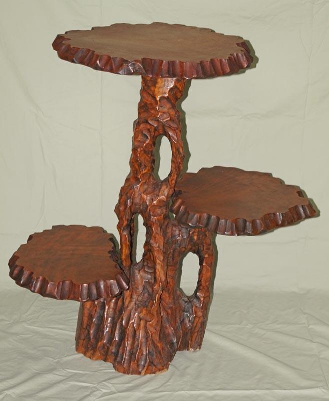 Antique Three Shelf Carved Cypress Wood Table (1 of 5)