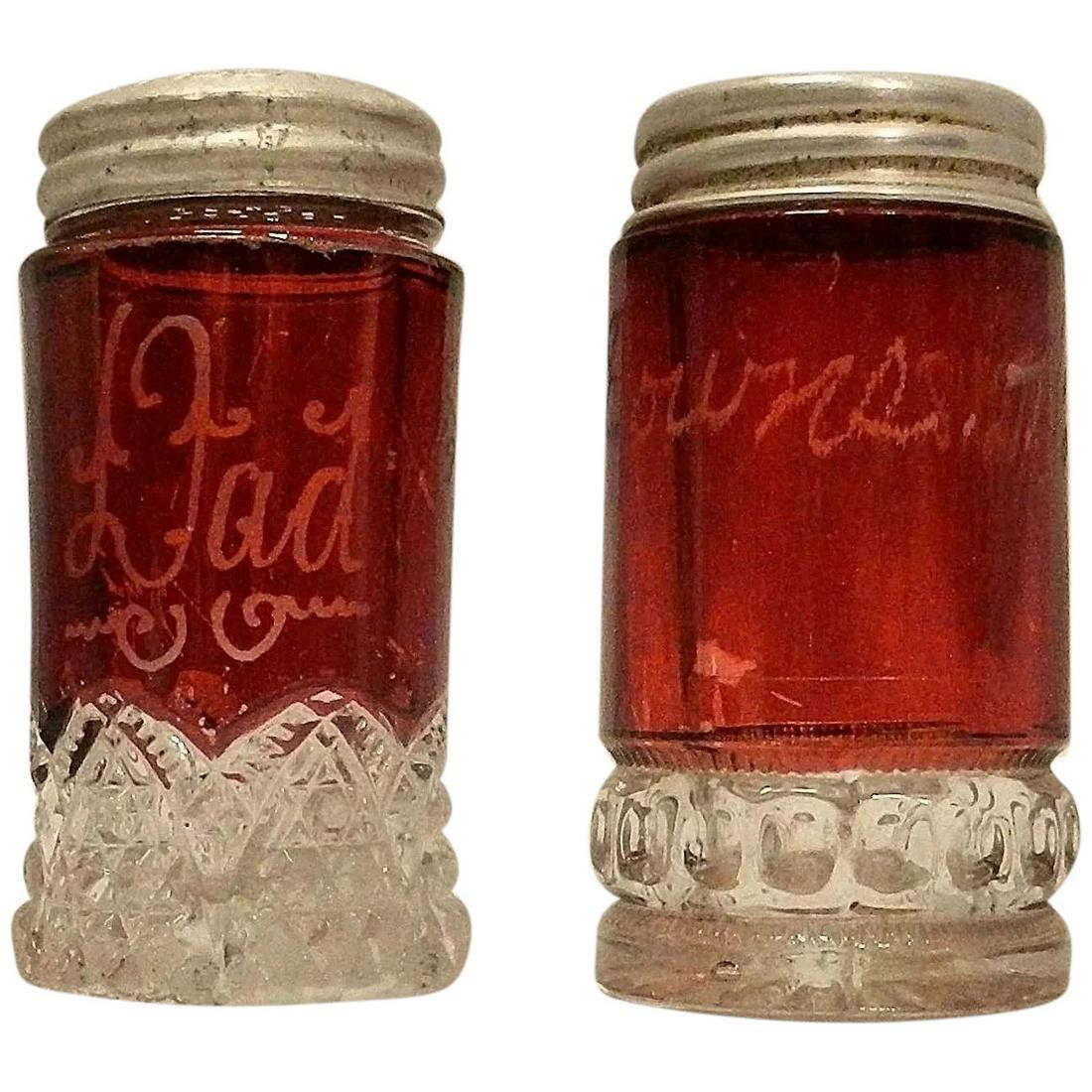 Vintage Pair of Ruby Flashed Salt or Pepper Shakers (1 of 9)