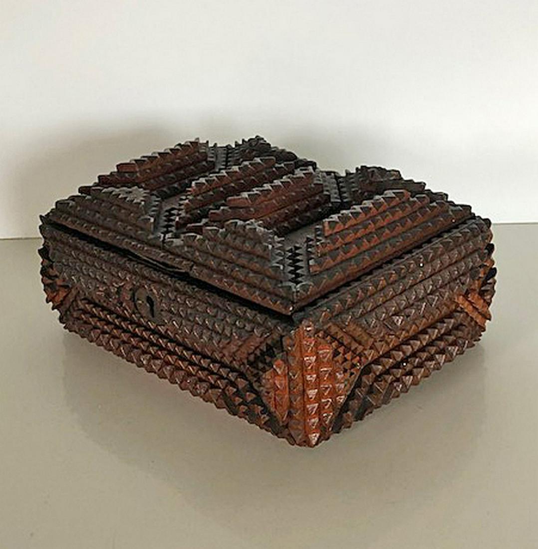 A nice tramp art box with a 1894 dated newspaper lined top (1 of 4)