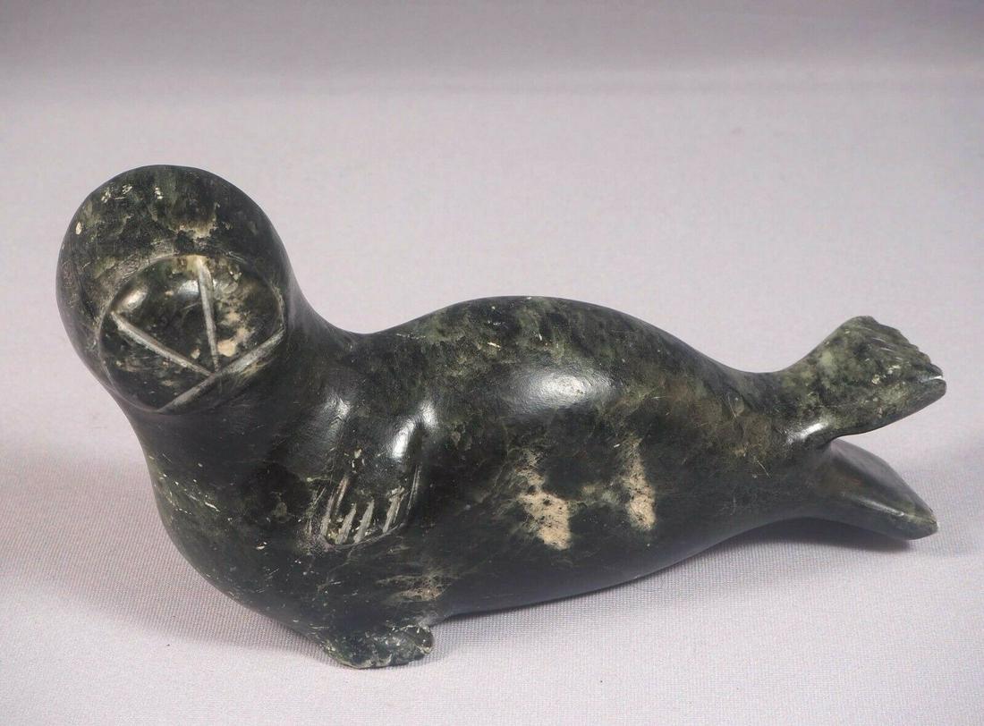 Inuit Canada Carving Sea Lion Seal Soapstone Large Unusual Face (1 of 7)