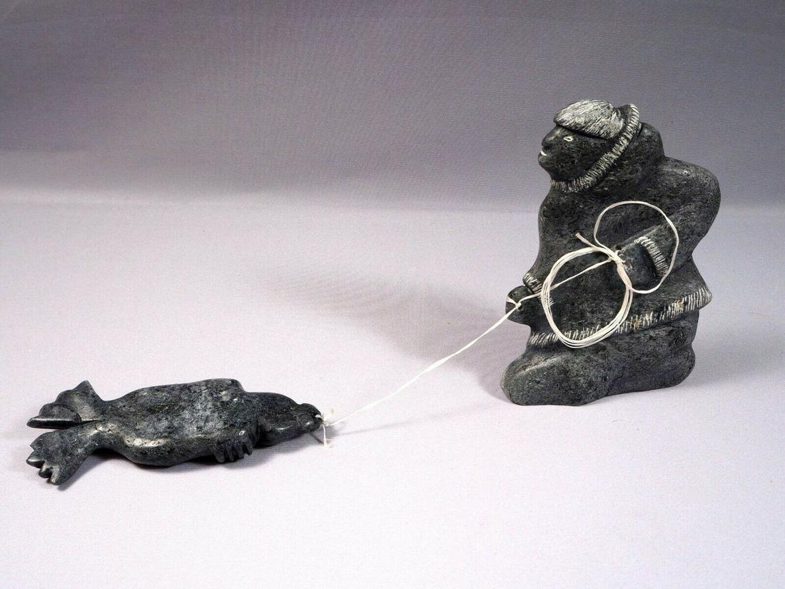 LARGE Soapstone Inuit Native Canada Hunter Seal Fish Canada Marcus Kudluk (1 of 7)