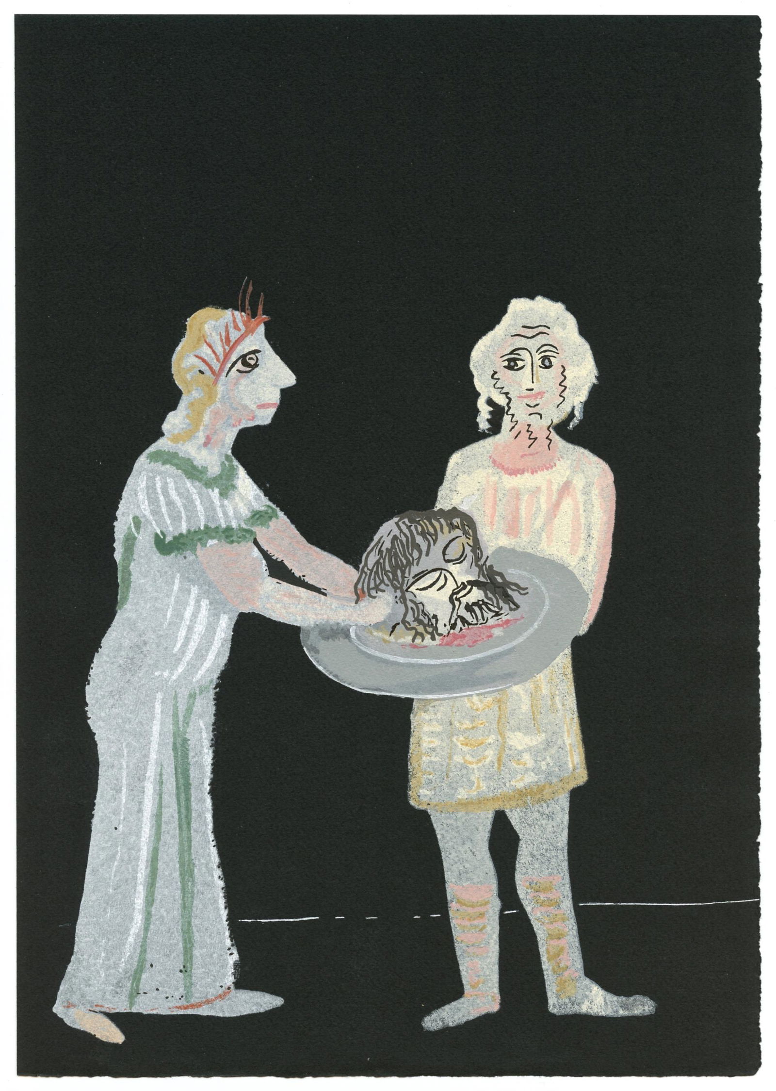 Andre Derain pochoir "Salome" 1938: Medium: pochoir (after the gouache). This pochoir illustrates a scene from Oscar Wilde's "Salomé". It was printed in 1938 at the atelier Saudé of Paris and published by The Limited Editions