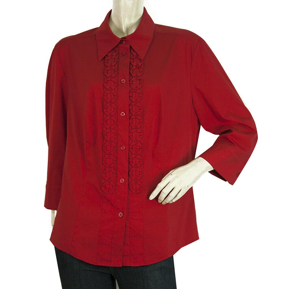 Escada Red Cotton Blend Button Down Shirt Blouse Top Size 42: Escada Red Cotton Blend Button Down Shirt Blouse Top Size 42 A beautiful shirt from ESCADA with cute little pleat details at the front !!This elegant shirt features button down front, 3/4 sleeves and