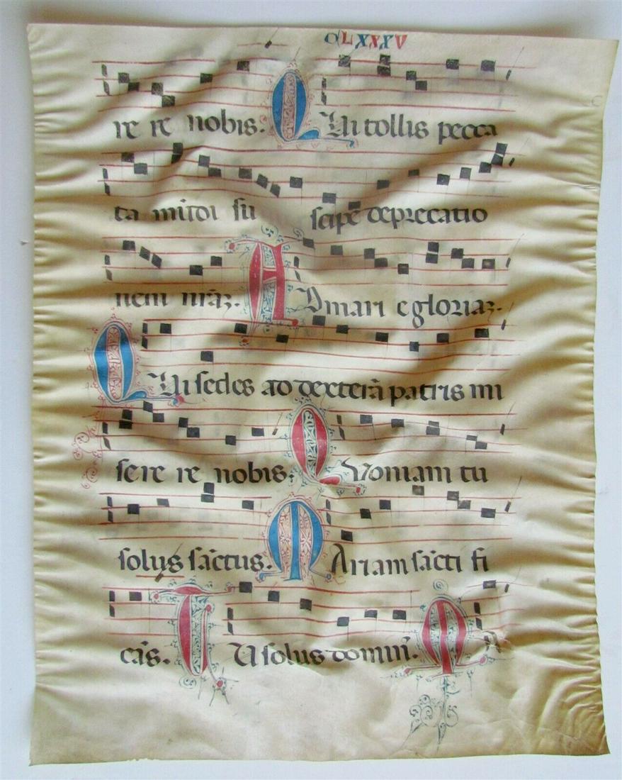 c. 15th century MEDIEVAL ANTIPHONAL MANUSCRIPT on VELLUM ANTIQUE hand writing (1 of 7)
