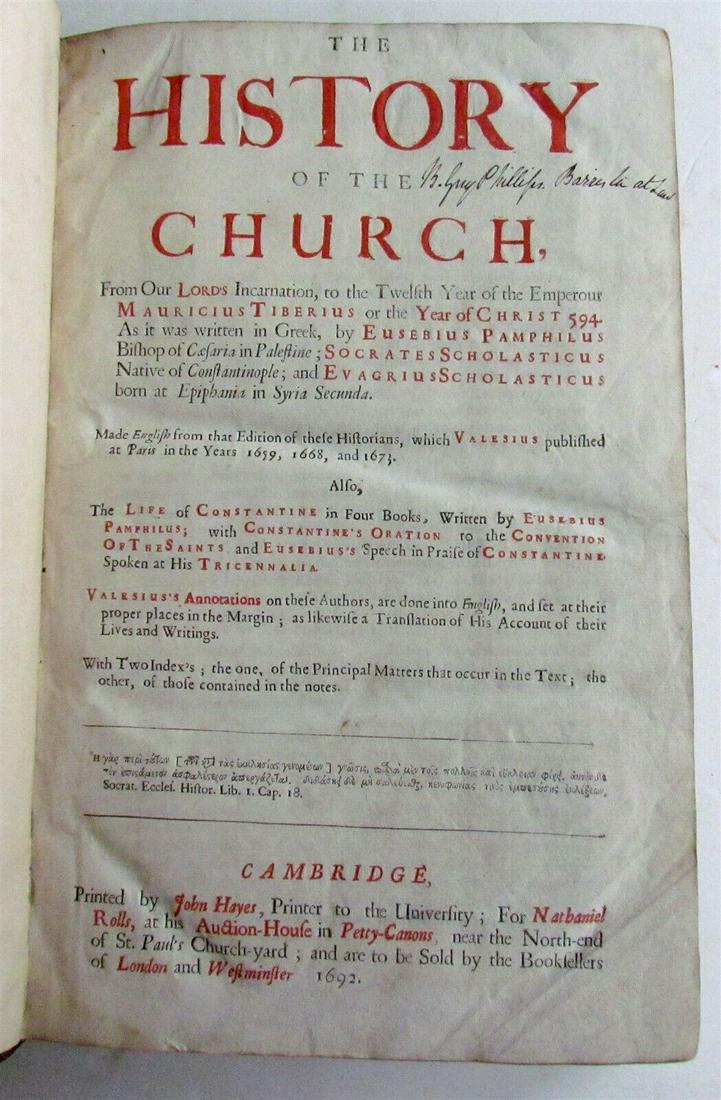 1692 History of the Church by EUSEBIUS antique in ENGLISH FOLIO (1 of 12)