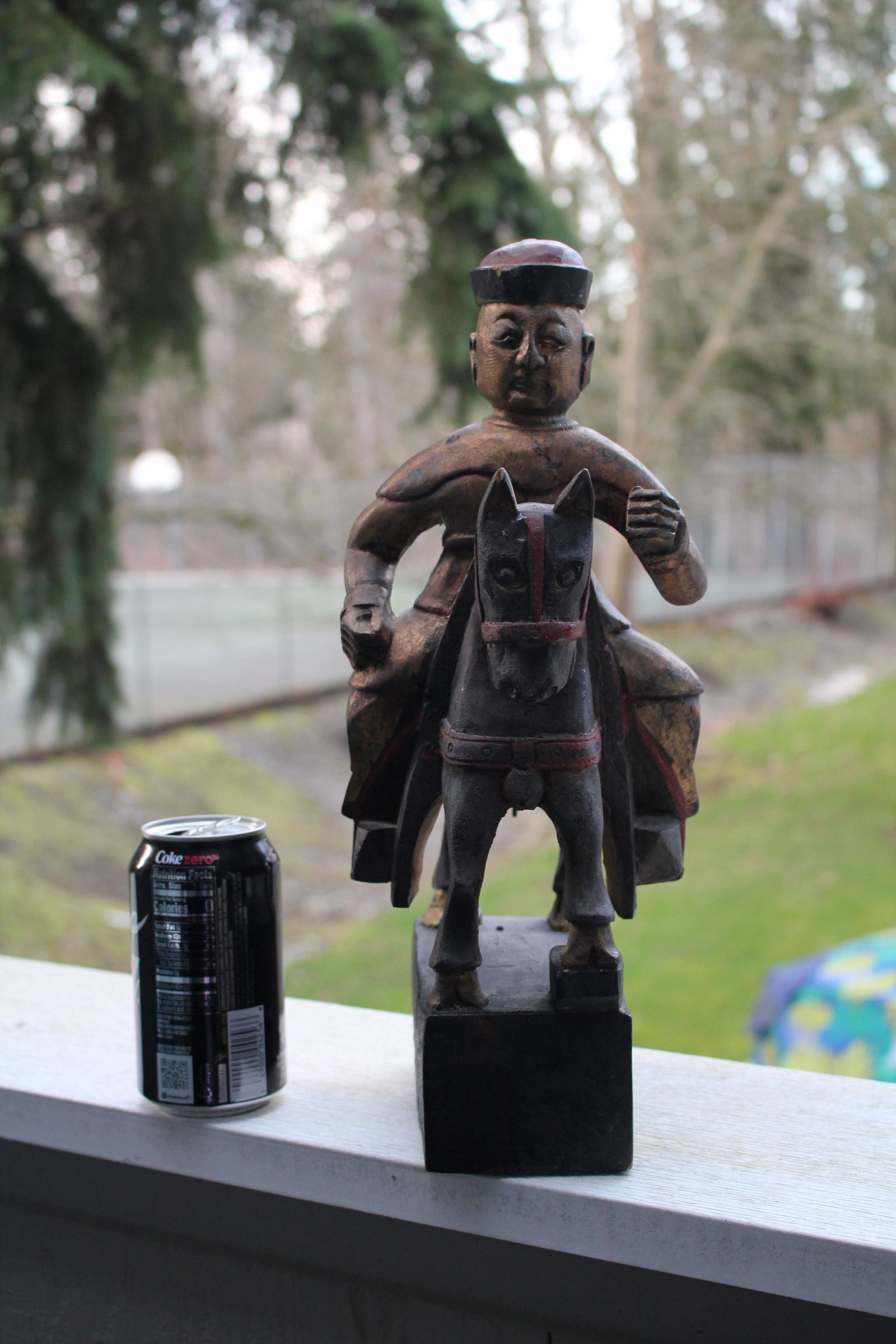 Antique Chinese Qing Dynasty gold gilt wooden carved Manchuria Warrior on a horse with long hair: Title: Antique Chinese Qing Dynasty gold gilt wooden carved Manchuria Warrior on a horse with long hair Date/Period: Qing Dynasty Antique Chinese Qing Dynasty gold gilt wooden carved Manchuria Warrior