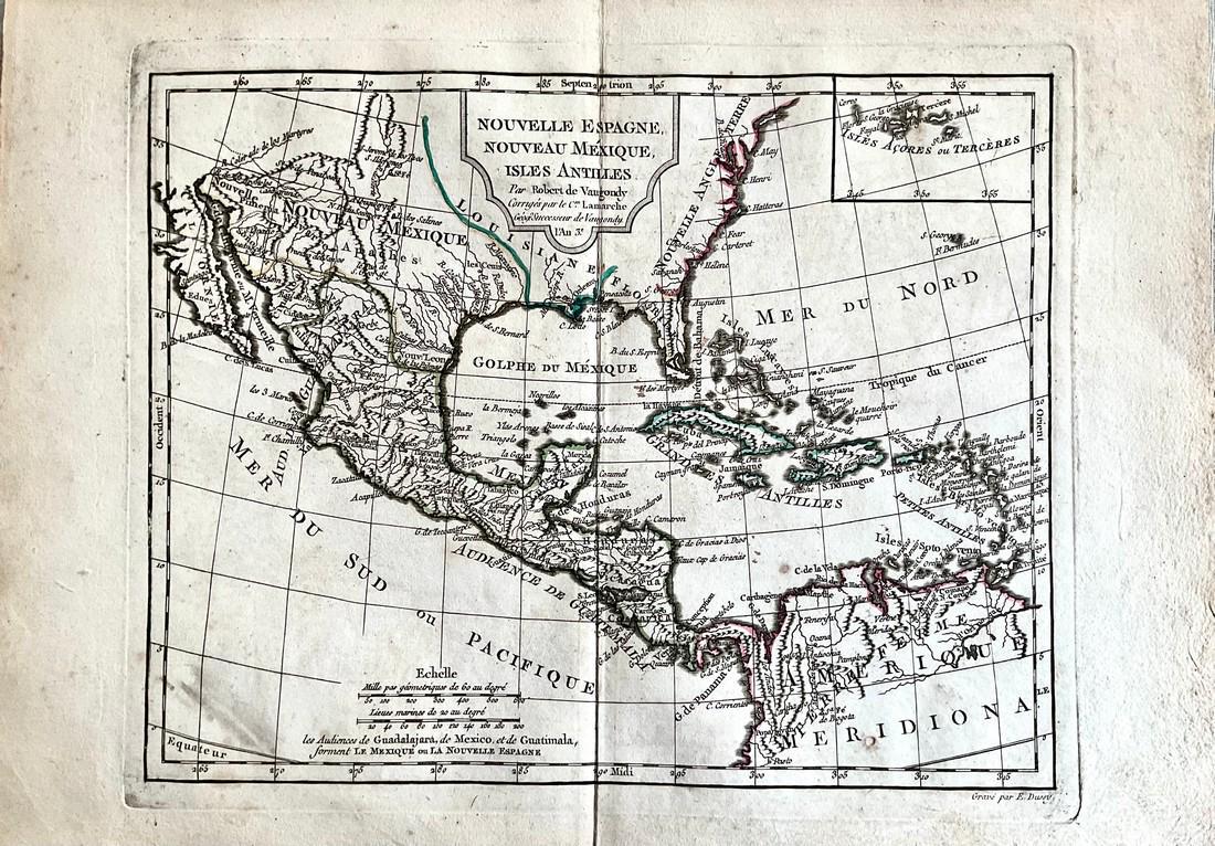 Mexico, Central America, Caribbean, Florida and lower United States, 1794 by Vaugondy/ Delamarche (1 of 3)
