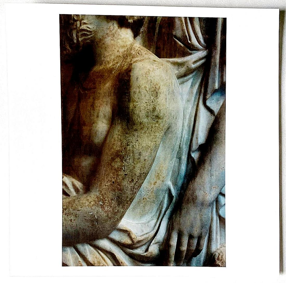 James Welling-Grave Stele with Family Group. 2020: Artist: James Welling Title: Grave Stele with Family Group. 2020 Medium: Color Photograph Size: 6" x 6" Description: Signed in pen verso Reserve: $220.00 Shipping: Domestic: Flat-rate of $15.00 to any