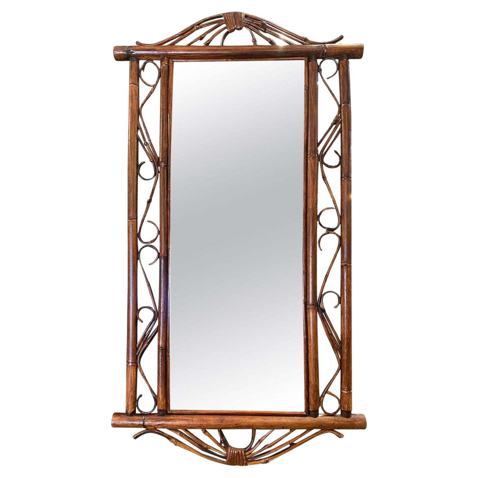 Pair of Restored Tiger Bamboo Wall Mirror W/ Wicker Wrappings (1 of 7)