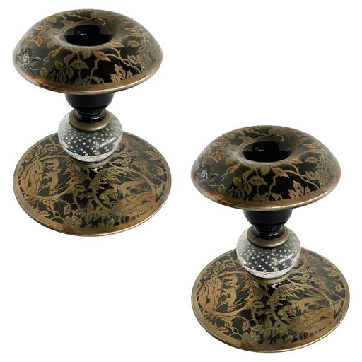 Victorian Black Amethyst Candle Holders with Silver overlay, Pair (0068) on Jun 01, 2022