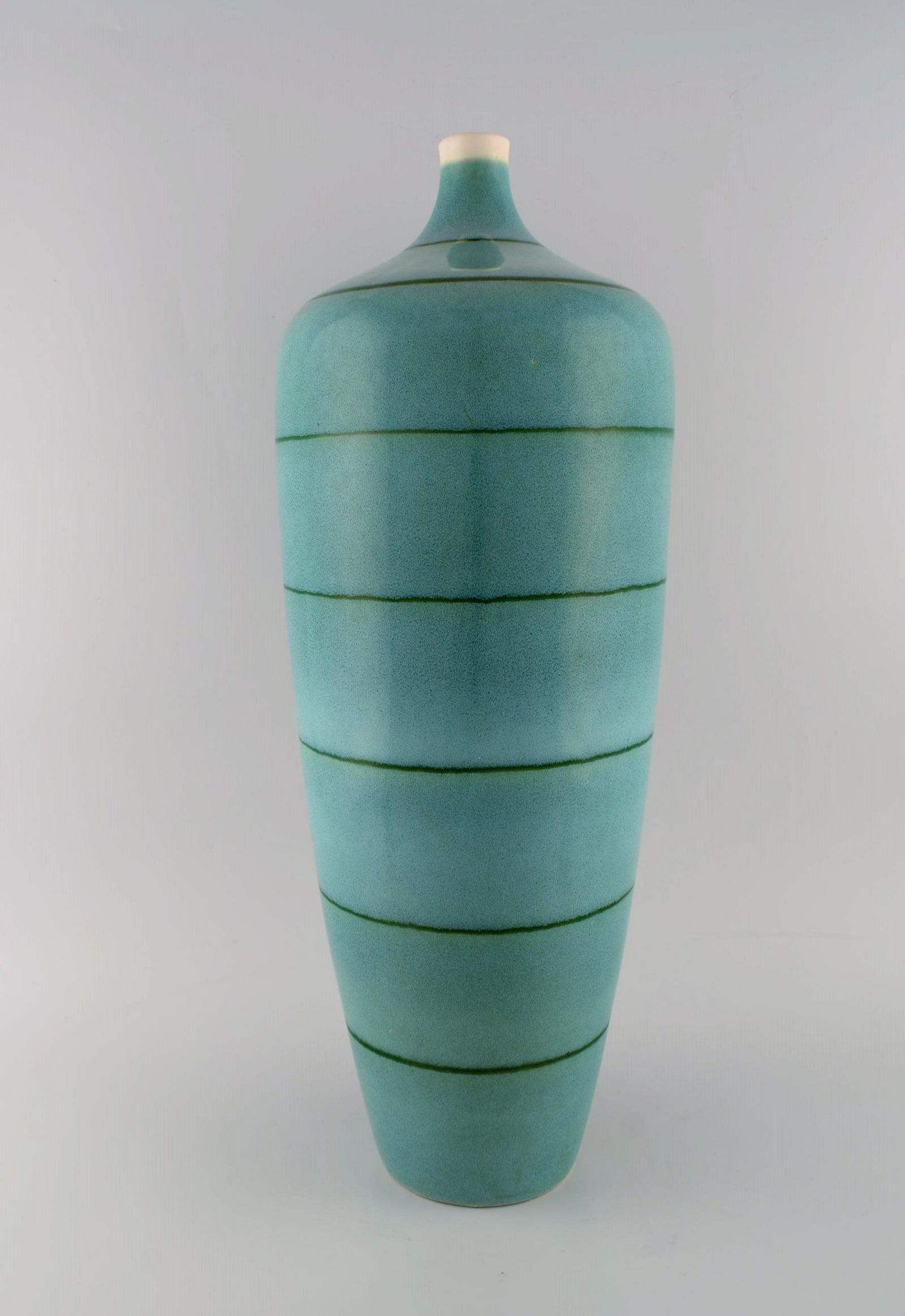 European studio ceramicist. Large floor vase in glazed ceramics. Beautiful glaze in turquoise (1 of 6)