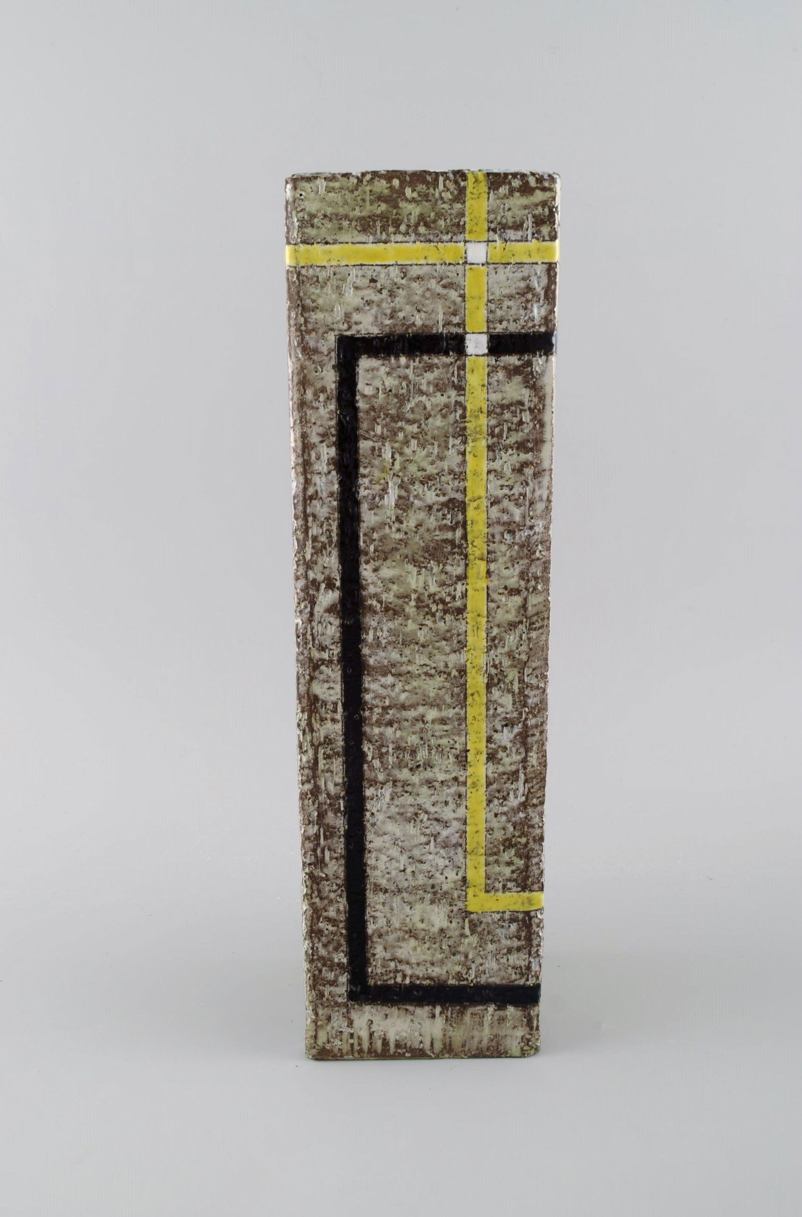 Ingrid Atterberg (1920-2008) for Upsala-Ekeby. Rare square vase in glazed stoneware with: Title: Ingrid Atterberg (1920-2008) for Upsala-Ekeby. Rare square vase in glazed stoneware with hand-painted abstract motif. 1960s. Brand: Upsala Ekeby Additional Information: Ingrid Atterberg (1920-2