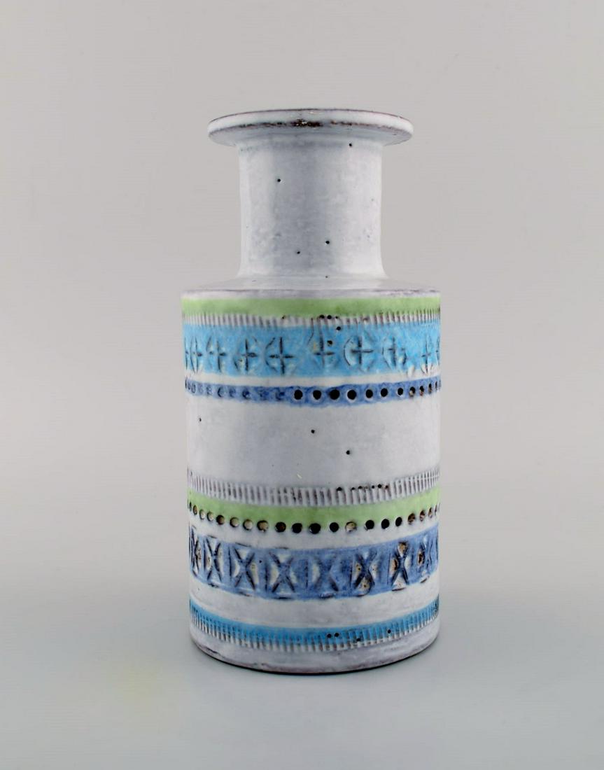 Upsala-Ekeby vase in glazed ceramics. Beautiful glaze in light blue shades. Striped design. Mid-20th: Title: Upsala-Ekeby vase in glazed ceramics. Beautiful glaze in light blue shades. Striped design. Mid-20th century. Brand: Upsala Ekeby Additional Information: Upsala-Ekeby vase in glazed ceramics. B