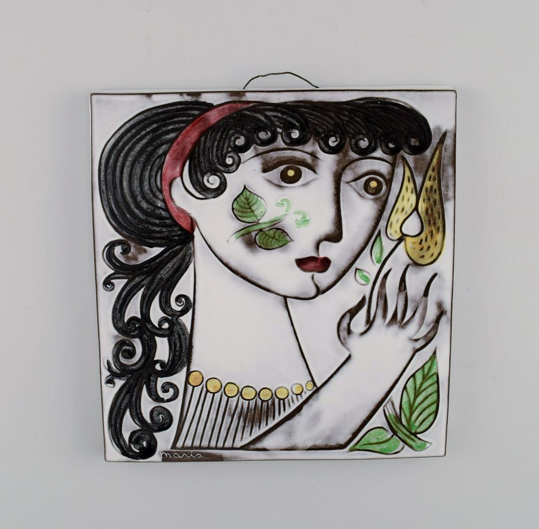Mari Simmulson for Upsala-Ekeby. Wall plaque in glazed stoneware with portrait of woman. 1960's. (1 of 6)