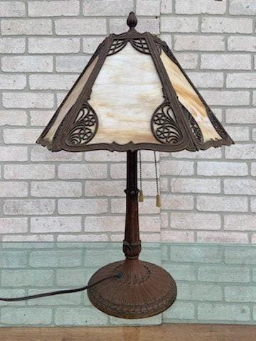 Antique Slag Glass Table Lamp (1 of 9)