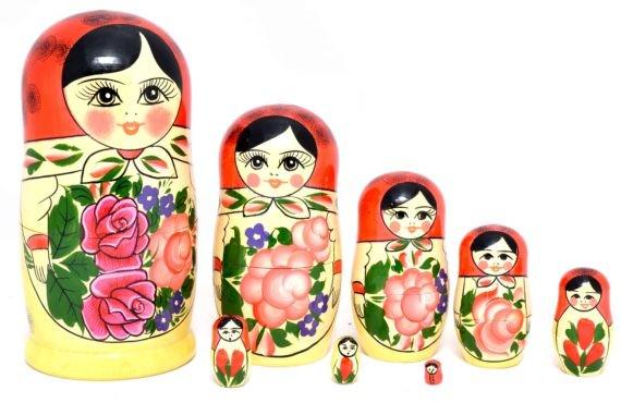 Matreshka Semenovskaya: Matreshka Semenovskaya. Traditional russian wooden nesting doll, handmade, handpainted, 8 pcs. Dimensions: 10 × 20 cm Reserve: $65.00 Shipping: Domestic: Flat-rate of $40.00 to anywhere within the co