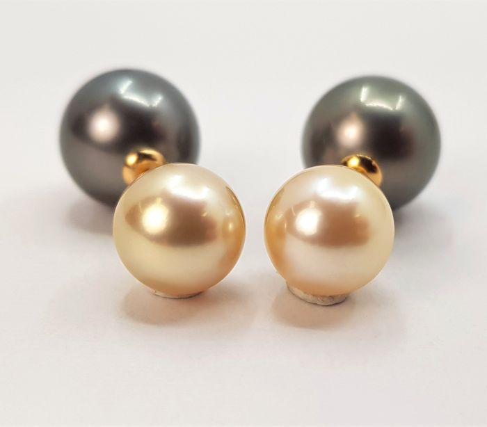 9.5x12mm Round Tahitian and Golden Pearls - 18 kt. Yellow gold - Earrings (1 of 6)