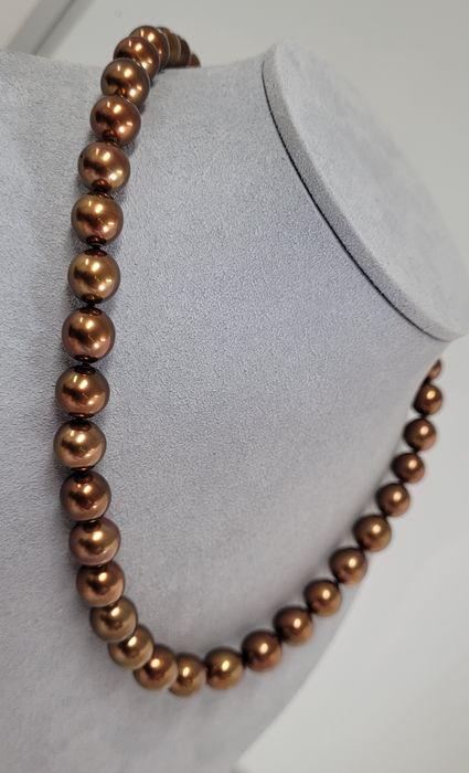 United Pearl - Exceptional - 8.5x11mm Chocolate Tahitian Pearls - 18 kt. Yellow gold - Necklace (1 of 9)