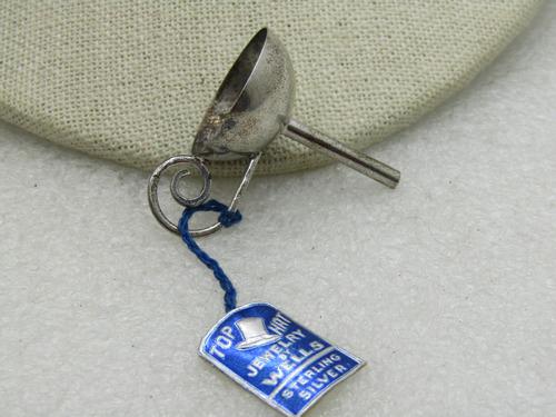 Vintage Sterling Silver Perfume Funnel, with Tag, Top Hat, 3.30 gr. NL (1 of 6)