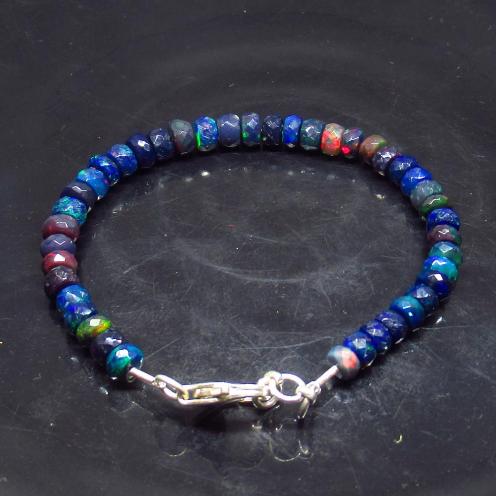 27.36 Ctw 925 Silver 42 Black Fire Opal Beads Bracelet (1 of 3)
