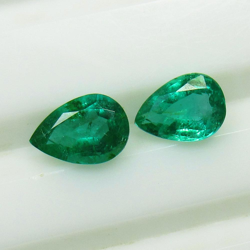 1.40 Ct Natural Zambian Emerald Pear Pair (1 of 2)