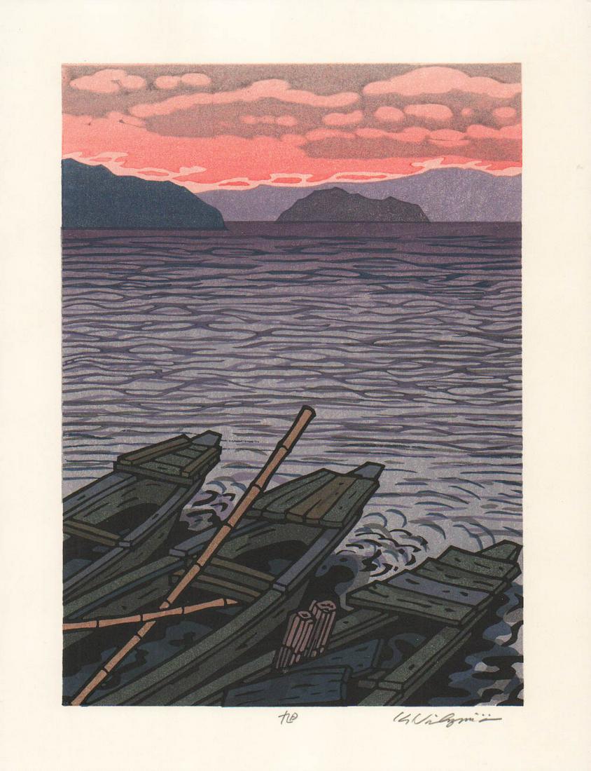 Katsuyuki Nishijima (B. - 1945) : Morning Sun: Artist/Title: Katsuyuki Nishijima (B. - 1945) : Morning Sun Medium: Woodblock Print Dimensions: The print image measures 7 3/4 X 10 3/4 inches plus margins Condition: The print is in excellent, never