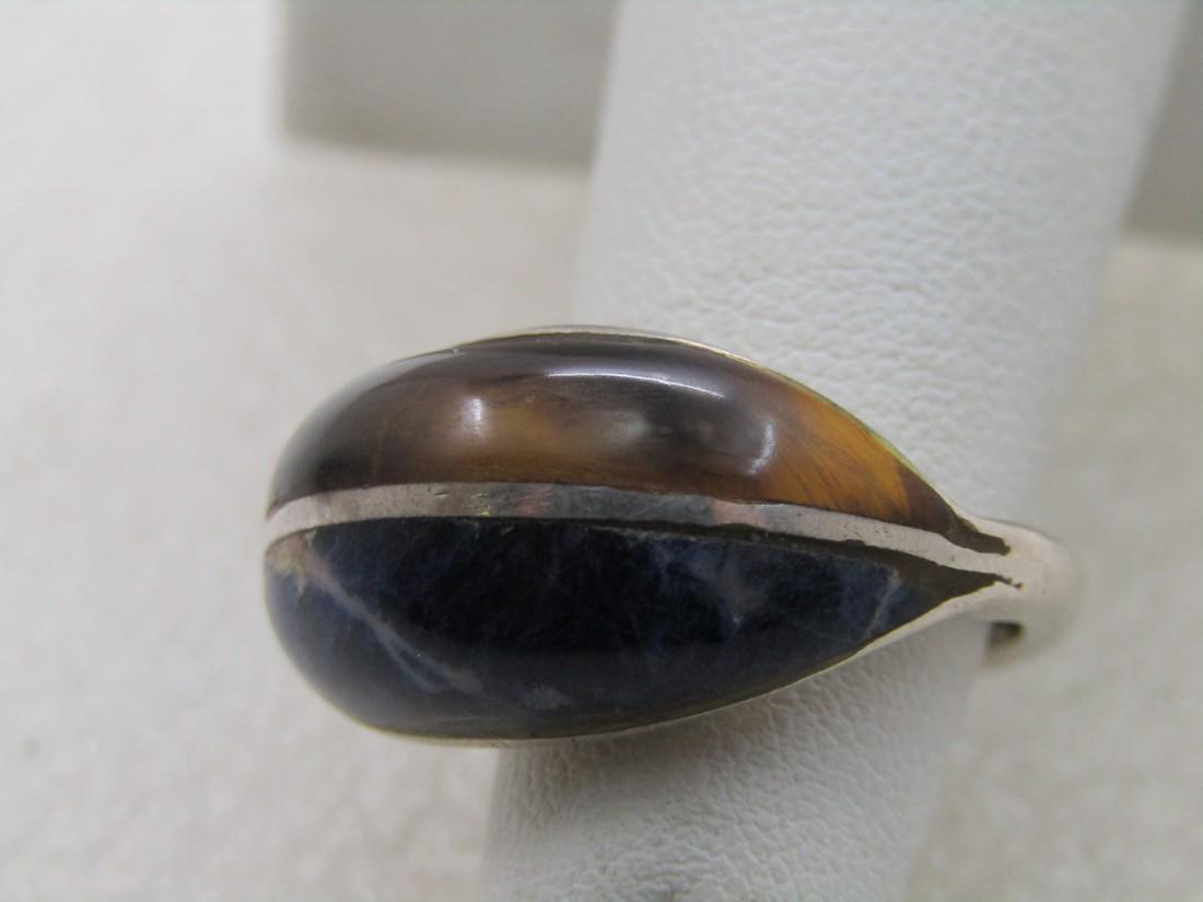 Vintage Sterling Southwestern /Mexico Tiger's Eye, Sodalite Ring, Sz. 8, Unisex: Vintage Sterling Southwestern /Mexico Tiger's Eye, Sodalite Ring, Sz. 8, Unisex. It is signed but cannot read the mark or letters. MEX can be read and .925, also tested. Weight is apx. 7.51. The ring