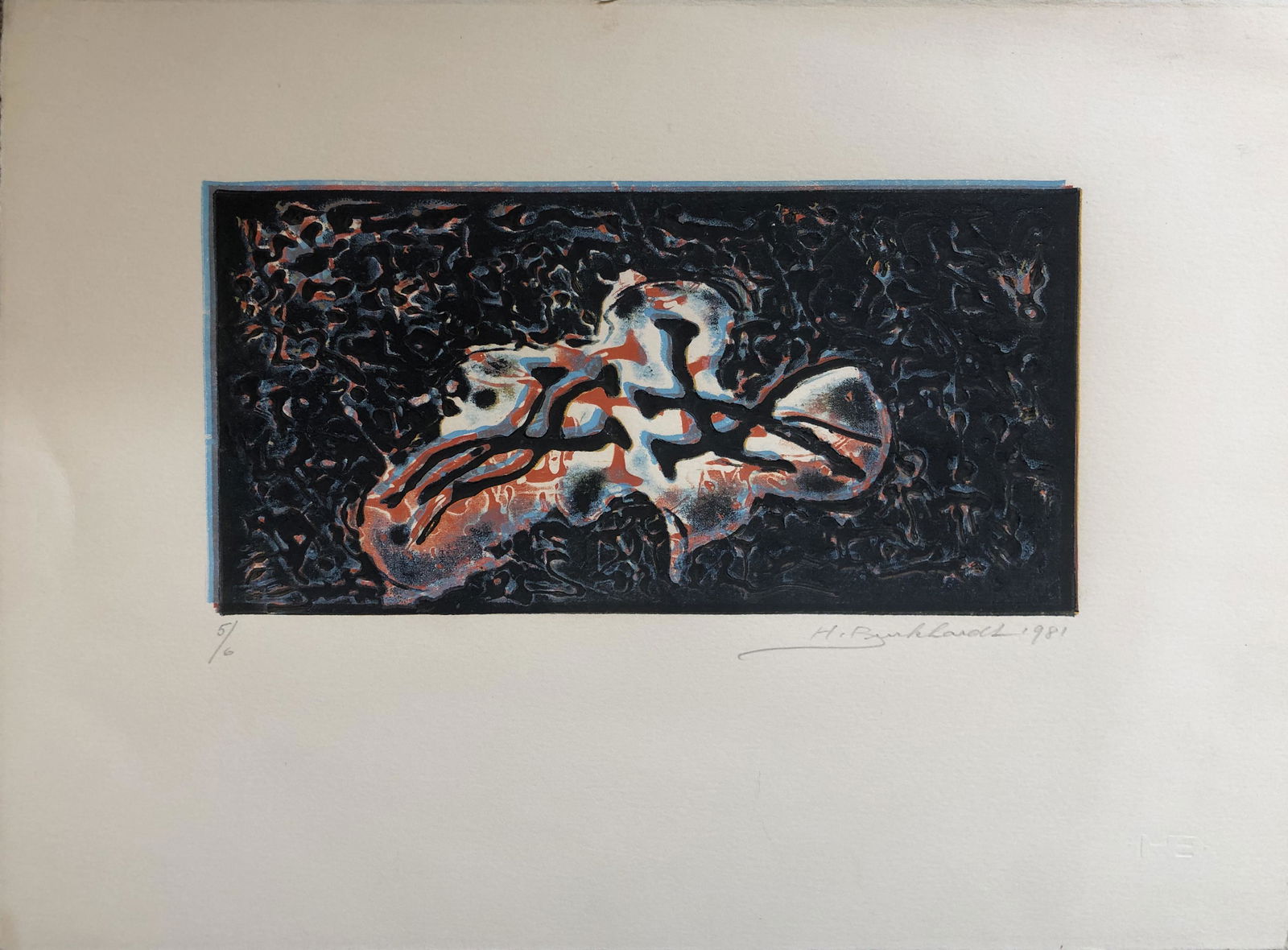 Hans Burkhardt (1919-2011) Swiss / American: Hans Burkhardt (1904-1994) Swiss / American Beautiful Lino cut (variation of a woodblock) numbered 5/6 Signed lower right Dated 1981 watermark lower right Sheet: 11 x 15" Image: 5 x 10" Please note th