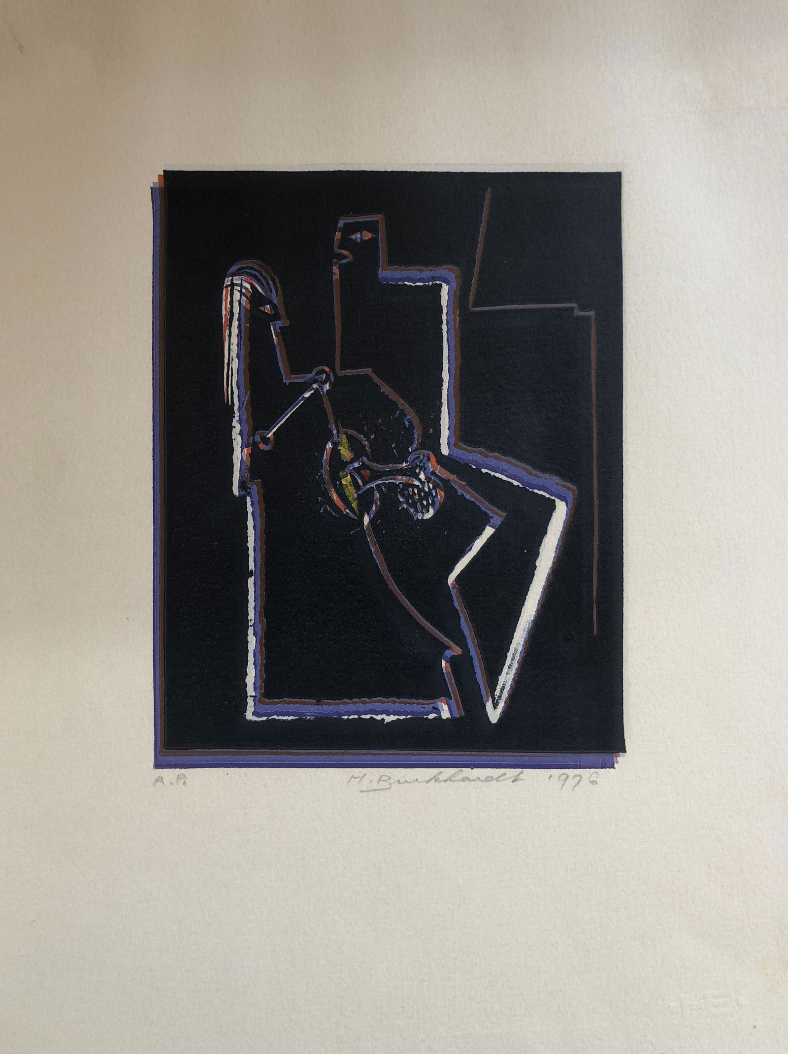 Hans Burkhardt (1919-2011) Swiss / American: Hans Burkhardt - linocut - Signed 1976 A. P. (artist proof) Watermark " HB" lower right. Sheet: 15 x 11 Image: 8 x 6 Please note that this lot has a confidential reserve. When you leave a bid in advan