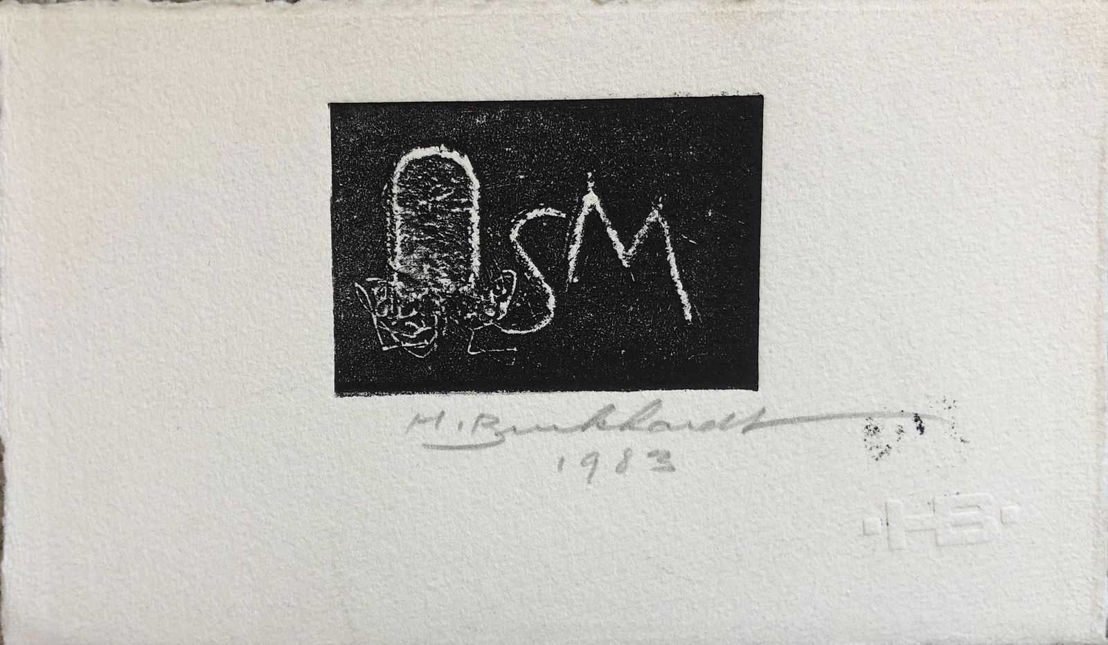 Hans Burkhardt (1919-2011) Swiss / American: Hans Burkhardt - Linocut - Signed / Dated 1983 Watermark " HB " lower right. Sheet 4 x 7" Please note that this lot has a confidential reserve. When you leave a bid in advance of the auction, submit y