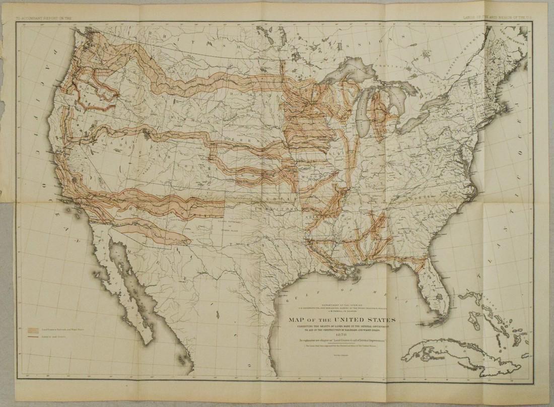 1879 Powell Map of US with Railroad Grants -- Map of the United States Exhibiting the Grants of (1 of 1)