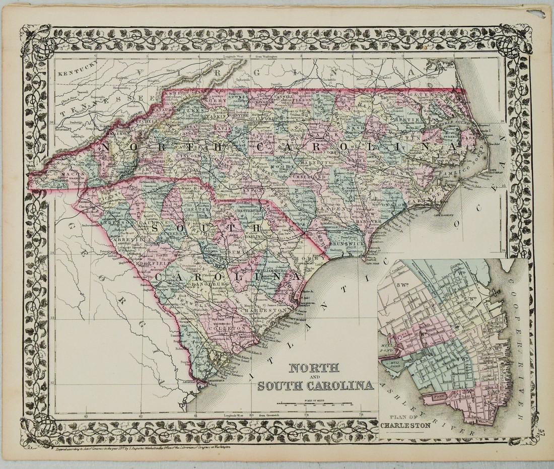 1877 Mitchell Map of North and South Carolina -- North and South Carolina: Title: 1877 Mitchell Map of North and South Carolina -- North and South Carolina Cartographer: S Mitchell Date/Place: 1877 Philadelphia Dimensions: 10.5 x 13.5 in. Description: This is an excellent an
