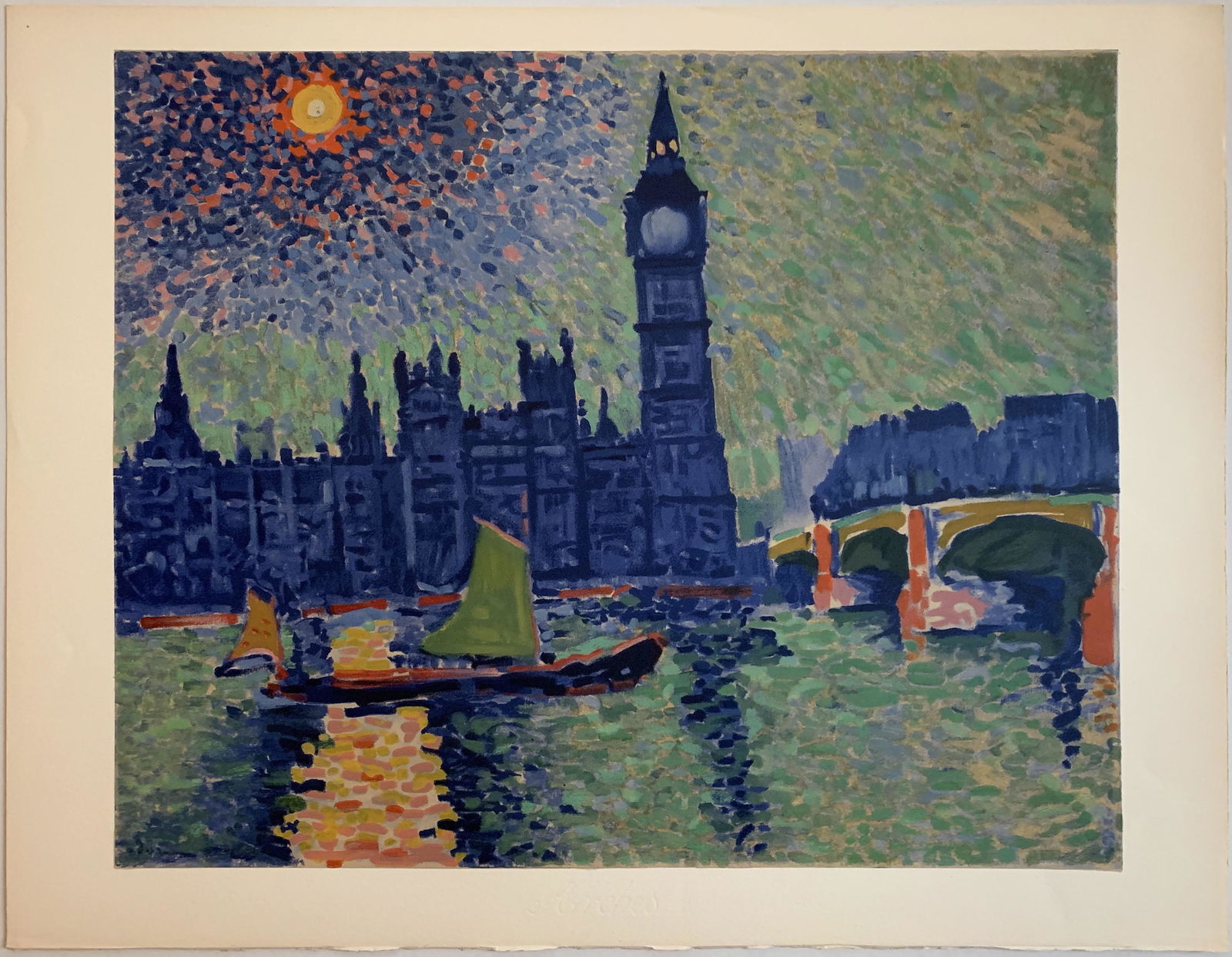 AndreÌ Derain: Big Ben: Artist: AndreÌ Derain Title: Big Ben Material: work on paper Date: 1972 Medium: lithograph Dimension: 26.5 x 20.5 inches Reserve: $250.00 Shipping: Domestic: Flat-rate of $50.00 to anywhere within th