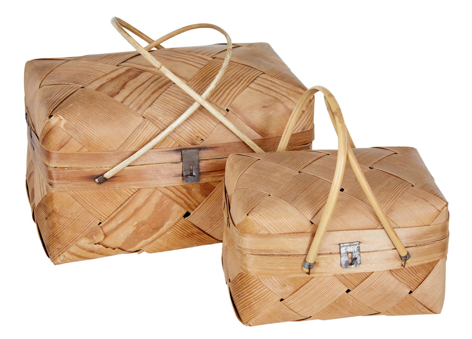 TWO EARLY 20TH CENTURY PINE WOVEN DECORATIVE BOXES: Title: TWO EARLY 20TH CENTURY PINE WOVEN DECORATIVE BOXES Additional Information: TWO EARLY 20TH CENTURY PINE WOVEN DECORATIVE BOXES CIRCA 1900. BEAUTIFUL EXAMPLES OF SCANDINAVIAN CRAFT WORK. PI