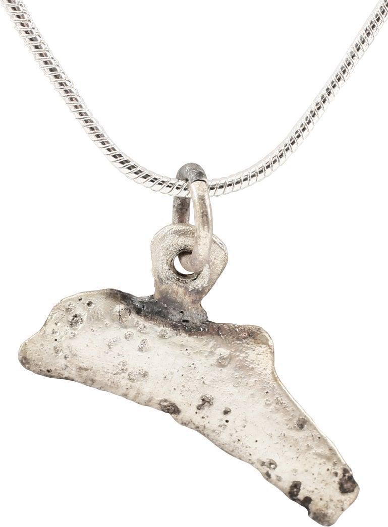 GREEK BRONZE DOLPHIN "COIN" NECKLACE, 5TH-4TH CENTURY: From the Greek Black Sea colony of Olbia which provided slaves, cereal, and fish. Before dying struck coinage, these dolphin figures served as a means of exchange, vital for commerce to thrive. They a