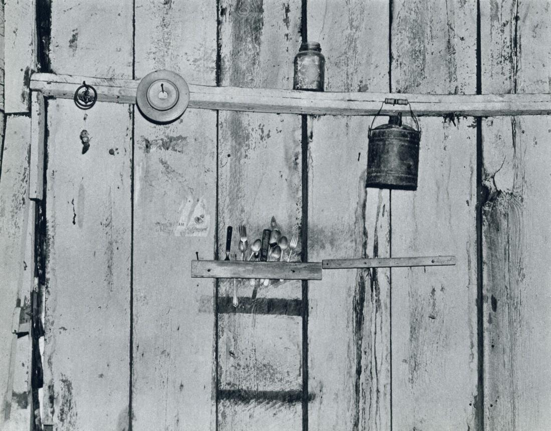 WALKER EVANS - Kitchen Wall, Hale, Alabama, 1936: Artist: Walker Evans Title: Kitchen Wall, Hale County, Alabama, 1936 Medium: Photo Litho, 1972, USA Dimensions: 9.05x7.1" Description: Heat Wax Mounted on 11x14" Conservation Board Artist Bio: Walker