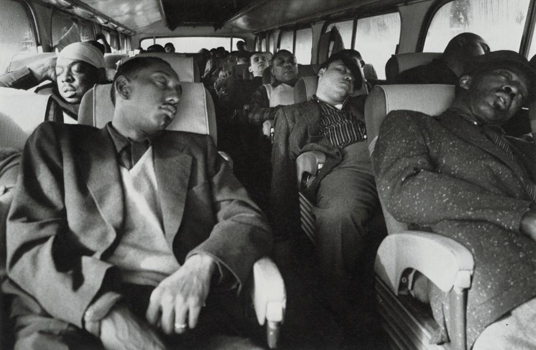 LEE FRIEDLANDER - Count Basie Band on the Road, 1956: Artist: Lee Friedlander Title: Count Basie Band on the Road, 1956 Medium: Photo Litho, 1989, USA Dimensions: 9.35x6.15" Description: Heat Wax Mounted on 11x14" Conservation Board Artist Bio: Lee Fried